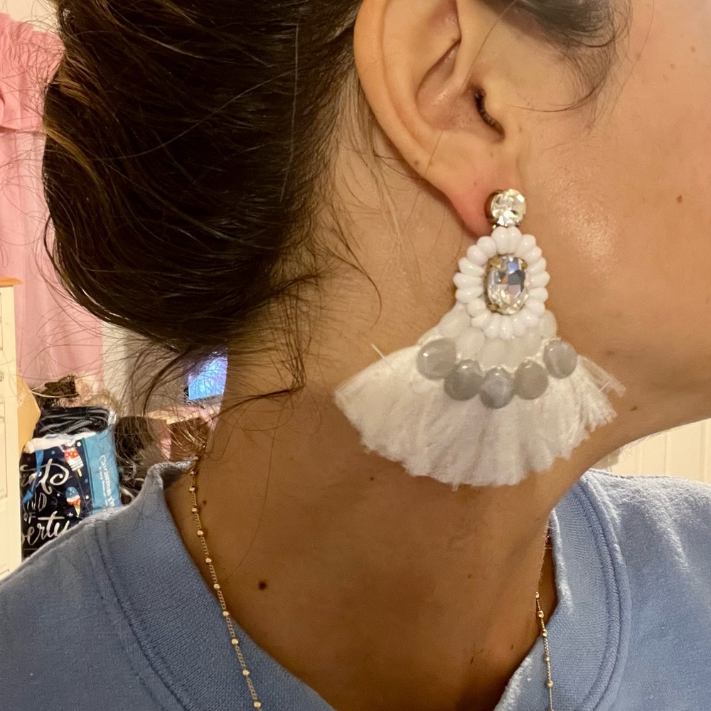 Embellished White Dangle Earrings - Picture 2 of 2